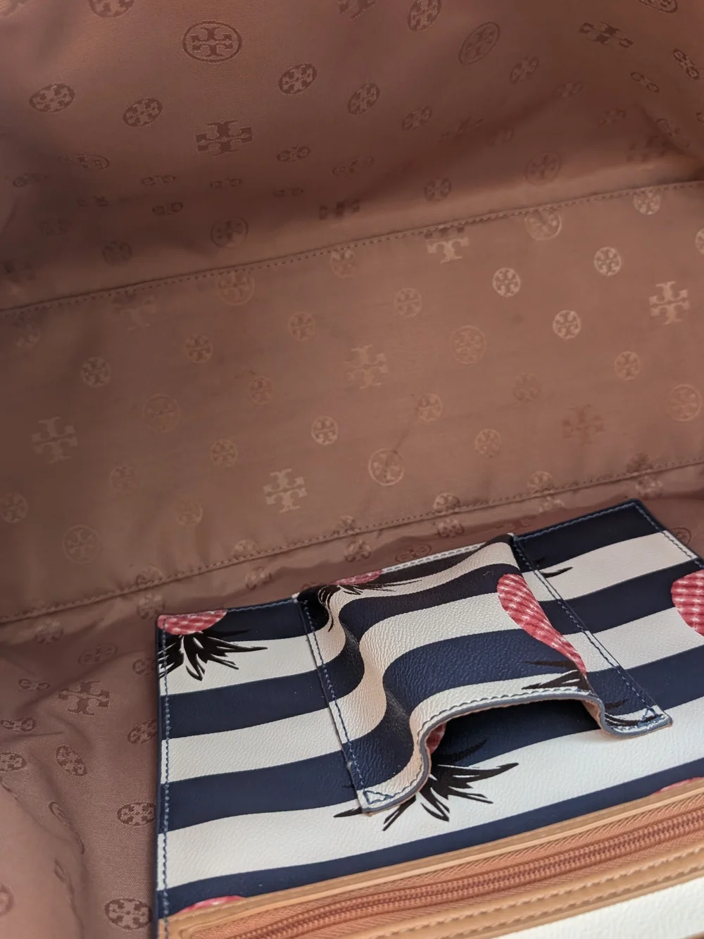 Tory Burch Kerrington Navy Stripe Pineapple Tote Bag - Pink Pineapple Print